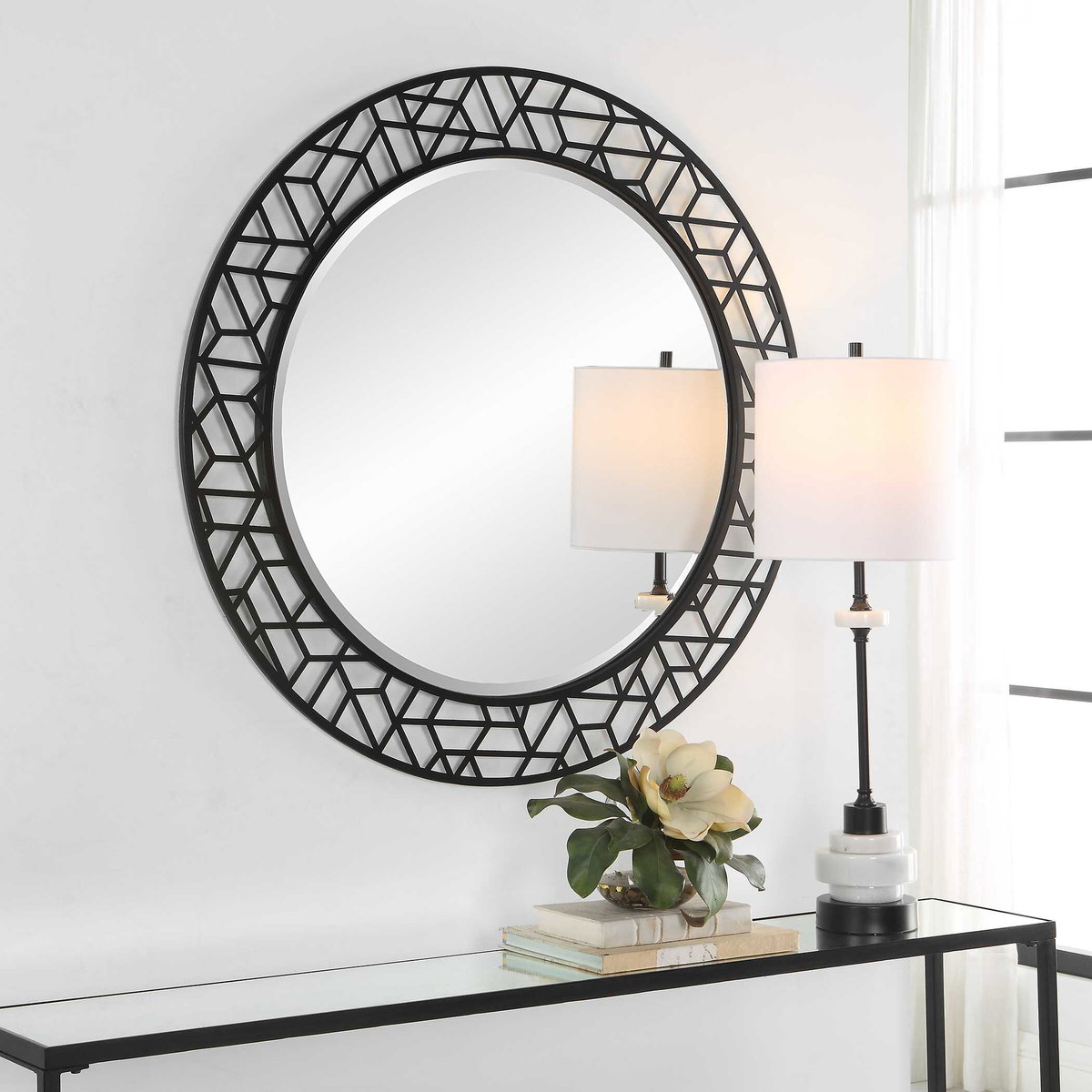 Mosaic Metal Round Mirror, by Uttermost, 40" width x 40" height x 1.12" depth View 4