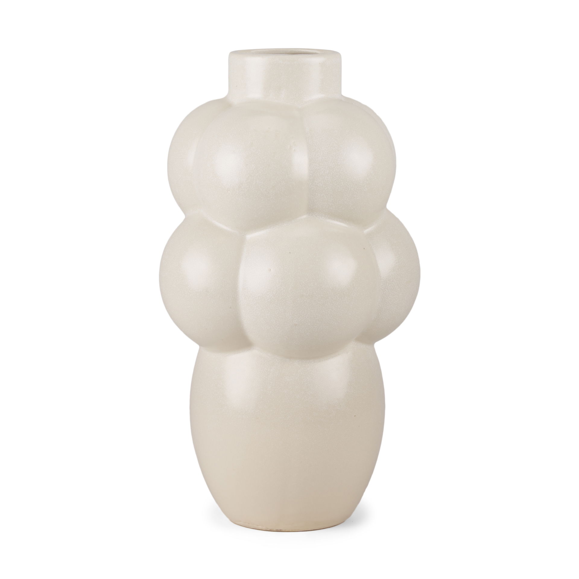 Ulvi Cream Glazed Bubble Ceramic Vase, by Mercana, 7.68" length x 7.48" width x 14.17" height View 1