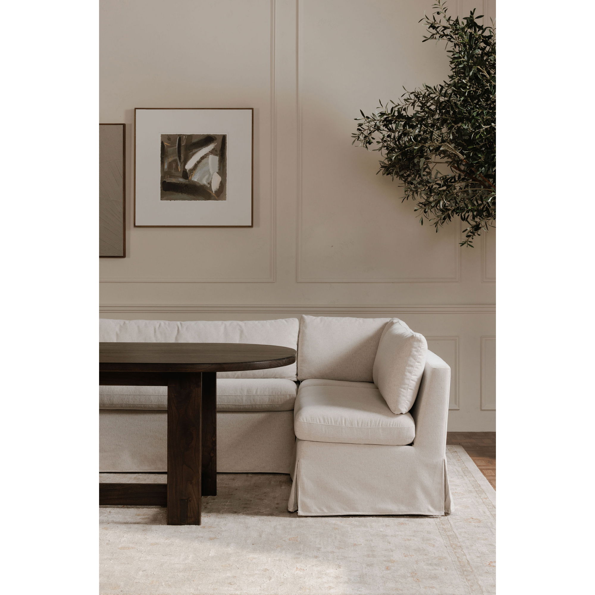 Fable Slipcover Dining Banquette L-shape Beige 139.5in large image 
