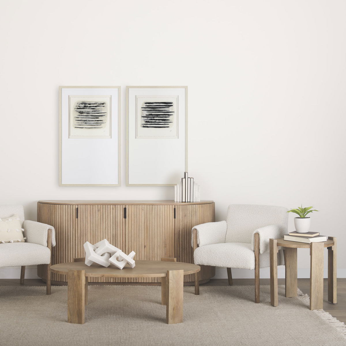 Terra Light Brown Wood Fluted Sideboard, Sideboards & Buffet by Mercana, 72" length x 19" width x 32" height View 2