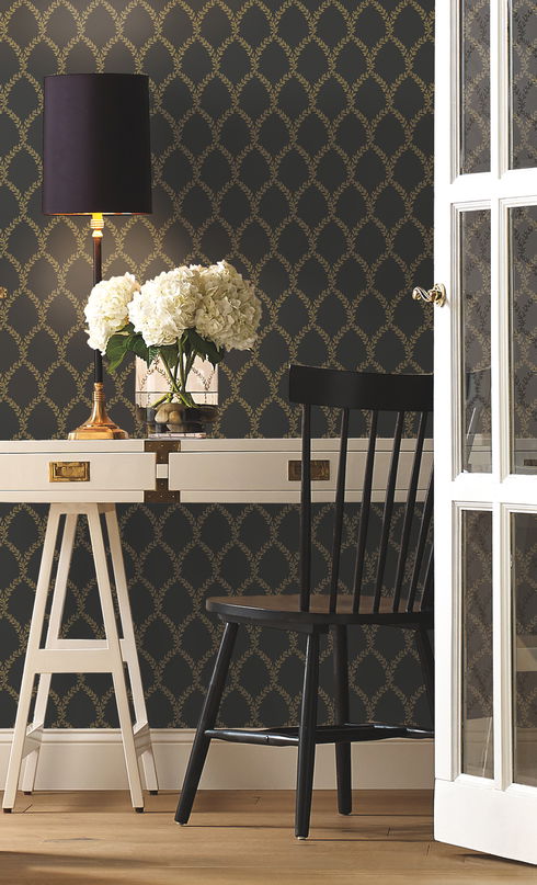 Laurel Gold & Black Wallpaper