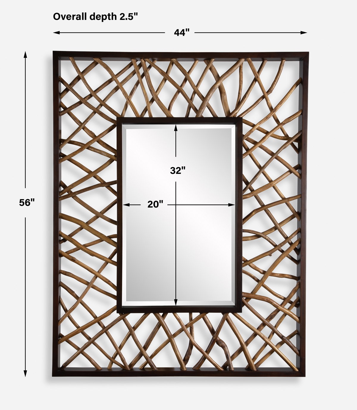 Teak Maze Rectangle Mirror, by Uttermost, 3'8" width x 4'8" height x 2.5" depth View 3