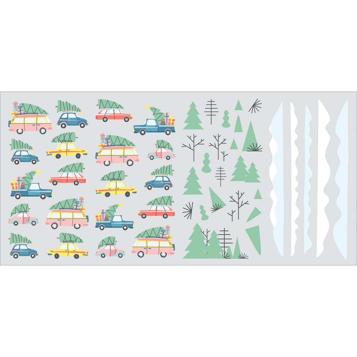 Retro Christmas Cars Wall Decals, by York Wall, 1'4.8" length x 9" width x 0.92" depth