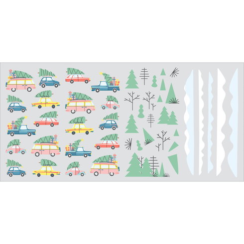 Retro Christmas Cars Wall Decals
