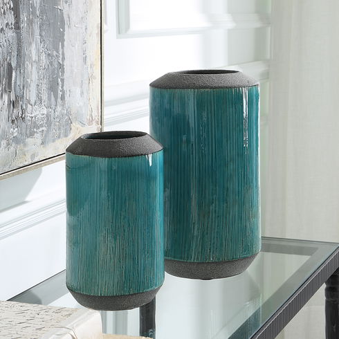 Maui Aqua Blue Vases, S/2