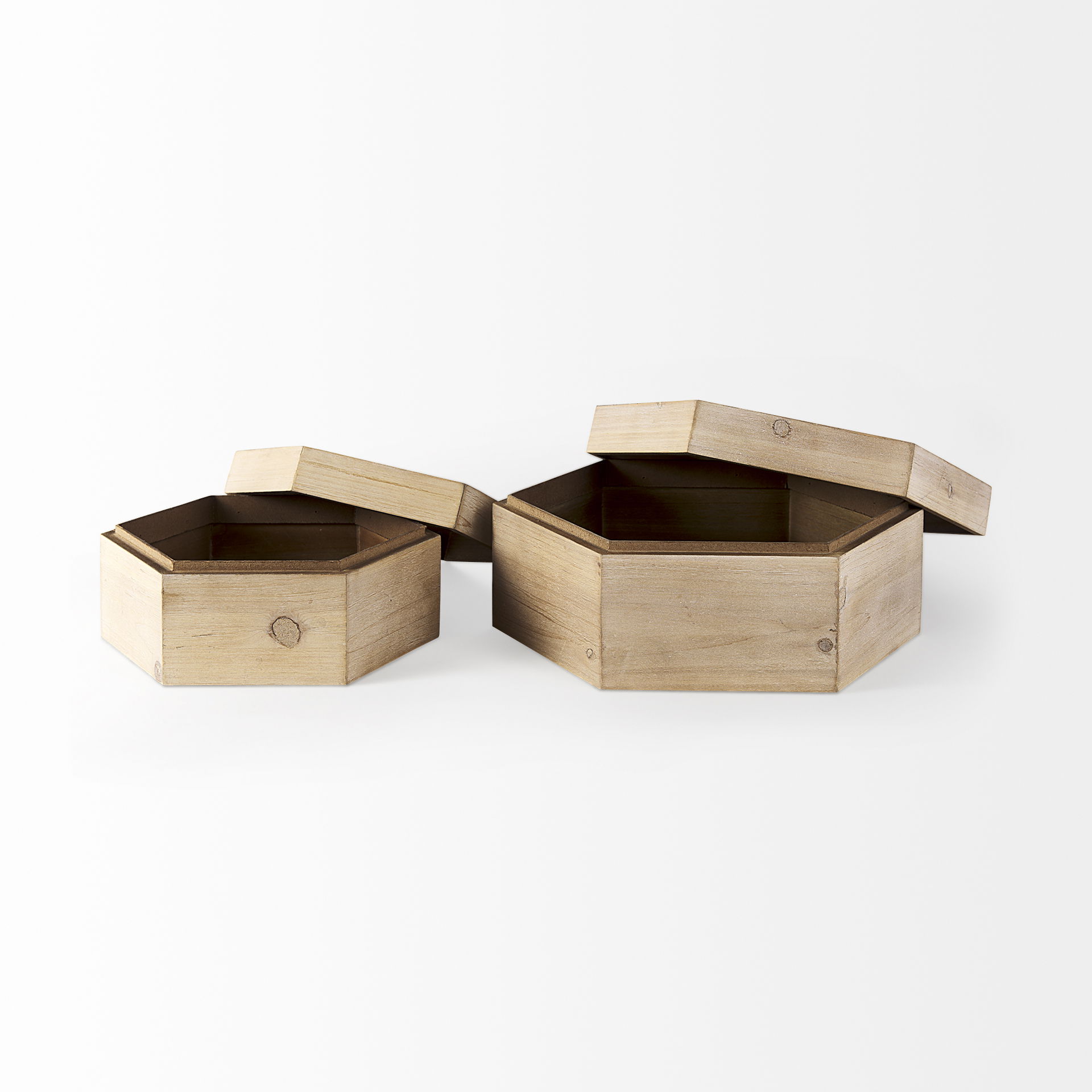 Elyse (Set of 2) 14L x 12W Brown Wooden Hexagonal Boxes, by Mercana, 13.78" length x 11.81" width x 5.91" height View 4