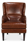 Whitney Distilled Leather Chair Brown, by Sarreid, 2'9" length x 2'2" width x 3'5" height thumbnail 2