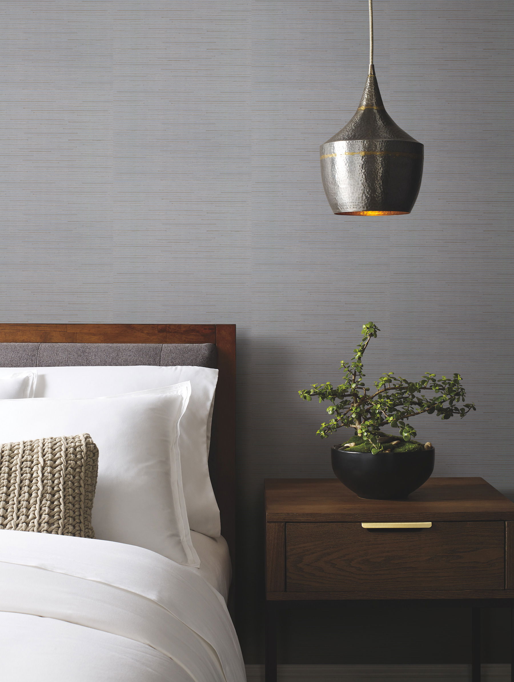 Ribbon Bamboo Blue & Silver Metallic Wallpaper large image 