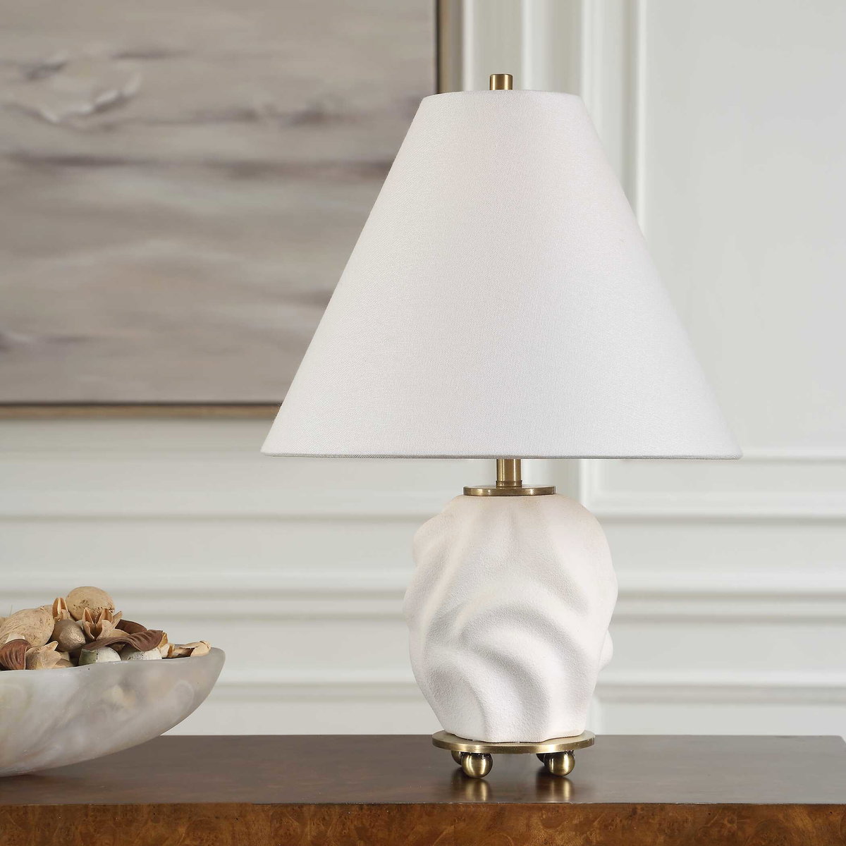 Bora White Accent Lamp, Table Lamp by Uttermost, 12" width x 17.5" height x 12" depth View 3