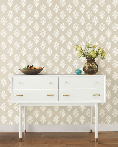 Lotus Motif Cream & White Wallpaper
