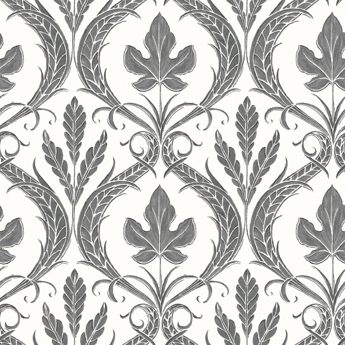 Adirondack Damask Black & White Wallpaper, by York Wall, 33' length x 1'8.5" width x 0.02" depth View 1