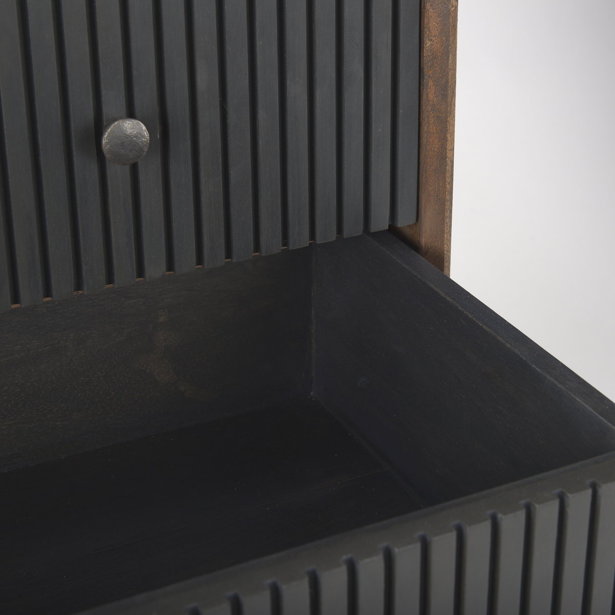 Grace  Medium Brown Wood with Black Metal Frame 3 Drawer Accent Cabinet, Cabinets & Chest by Mercana, 35.5" length x 18" width x 31" height View 9