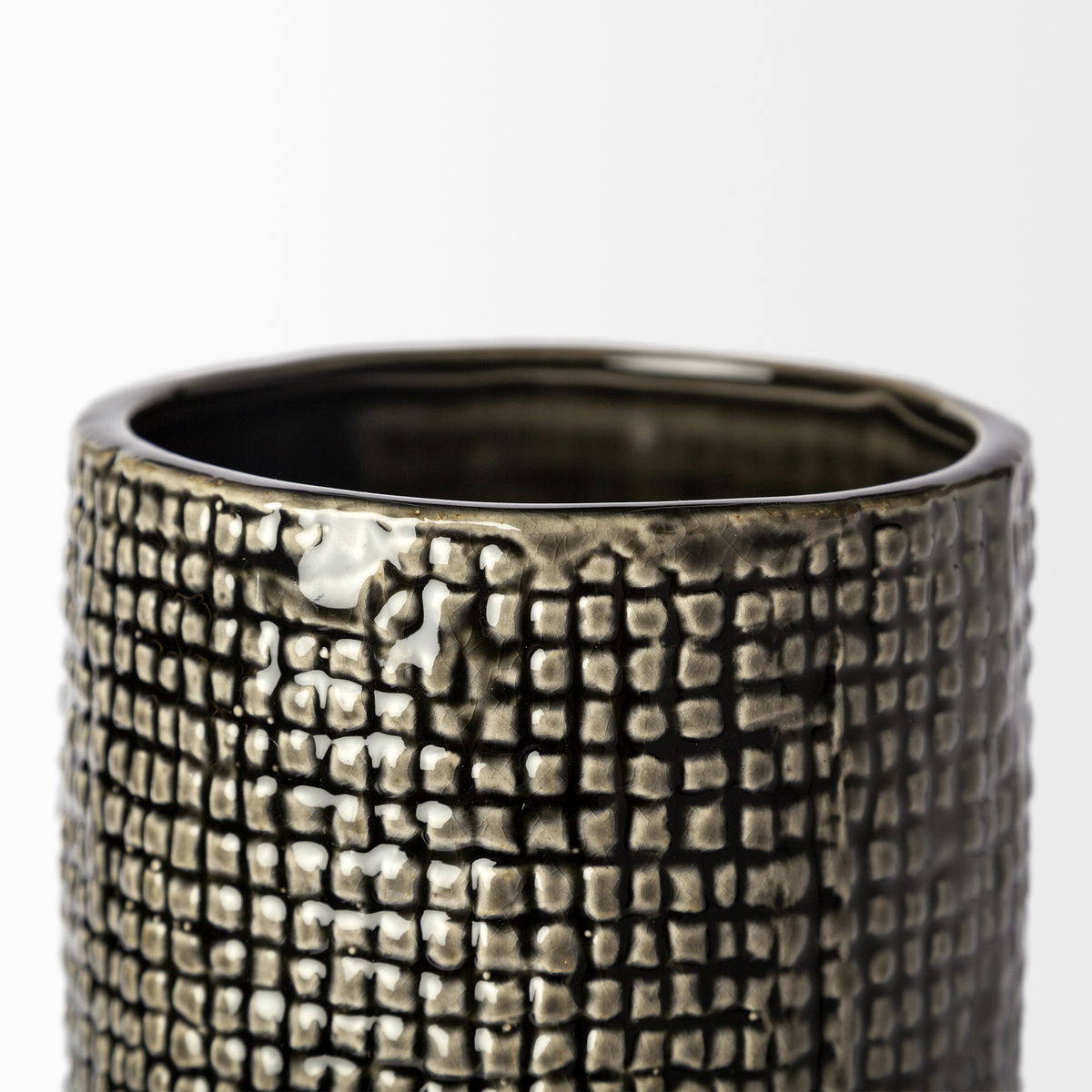 Kona III Large Black/Gold Cylindrical Ceramic Vase, by Mercana, 4.53" length x 4.53" width x 14.96" height View 7
