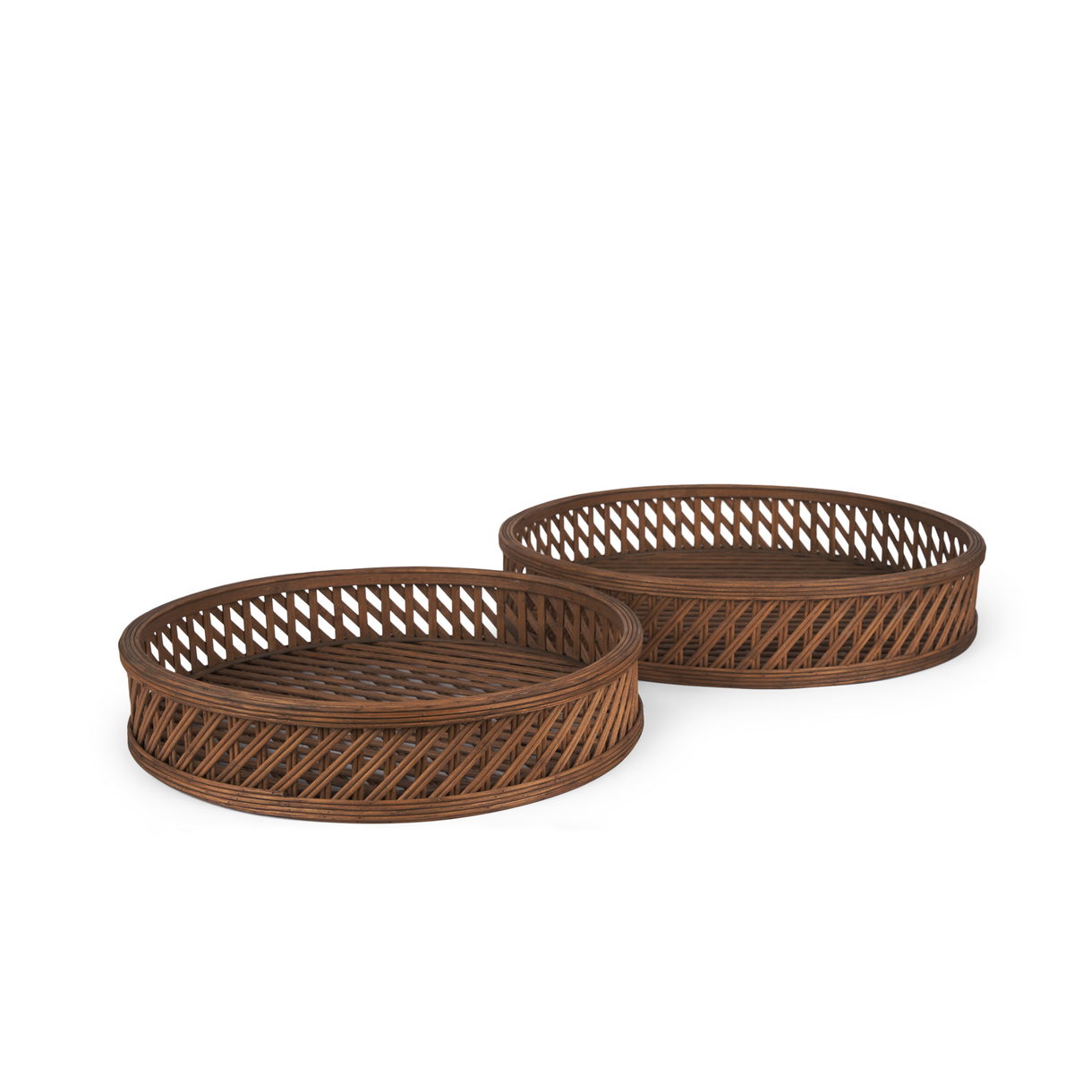 Thala Medium Brown Round Wicker Tray (Set of 2), Decorative Tray by Mercana, 20.47" length x 20.47" width x 4.5" height View 1