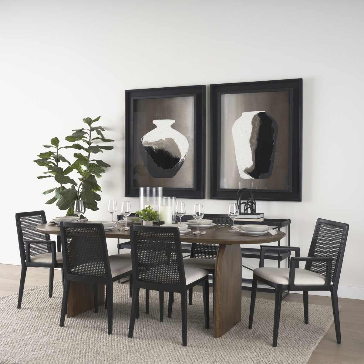 Clara Black Beech Wood with Cream Fabric Seat and Cane Back Armless Dining Chair, by Mercana, 18" length x 23" width x 33.75" height View 3