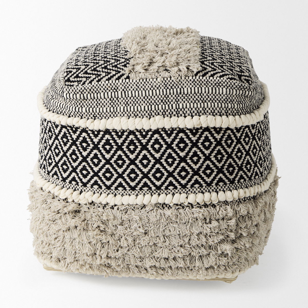 Darika  Black/White/Gray Cotton Pouf, Ottoman by Mercana, 16" length x 16" width x 16" height View 6
