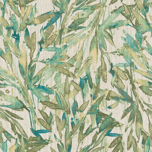 Rainforest Leaves Teal Wallpaper