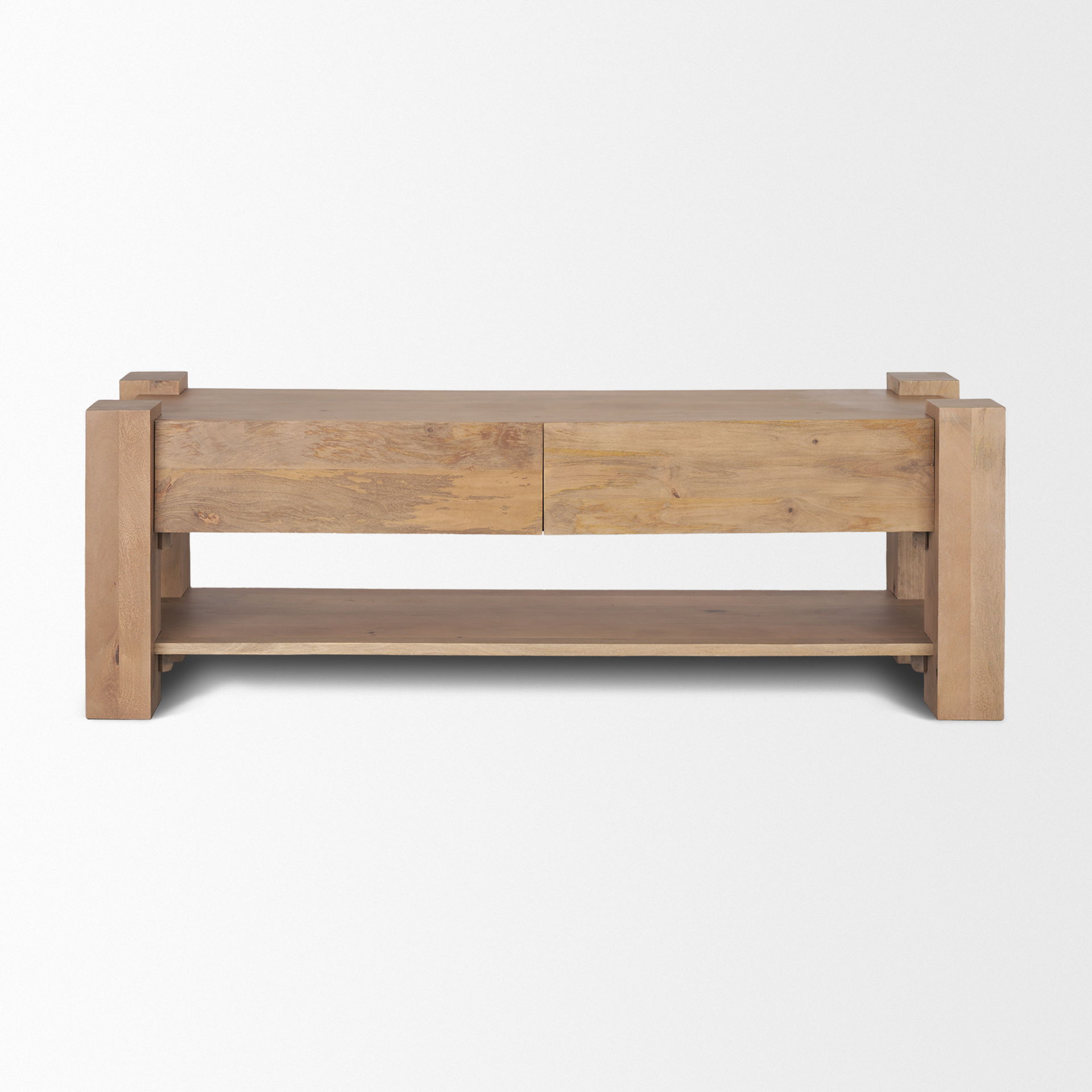 Beth Light Brown Wood Media Console, by Mercana, 70" length x 20" width x 23.75" height View 4