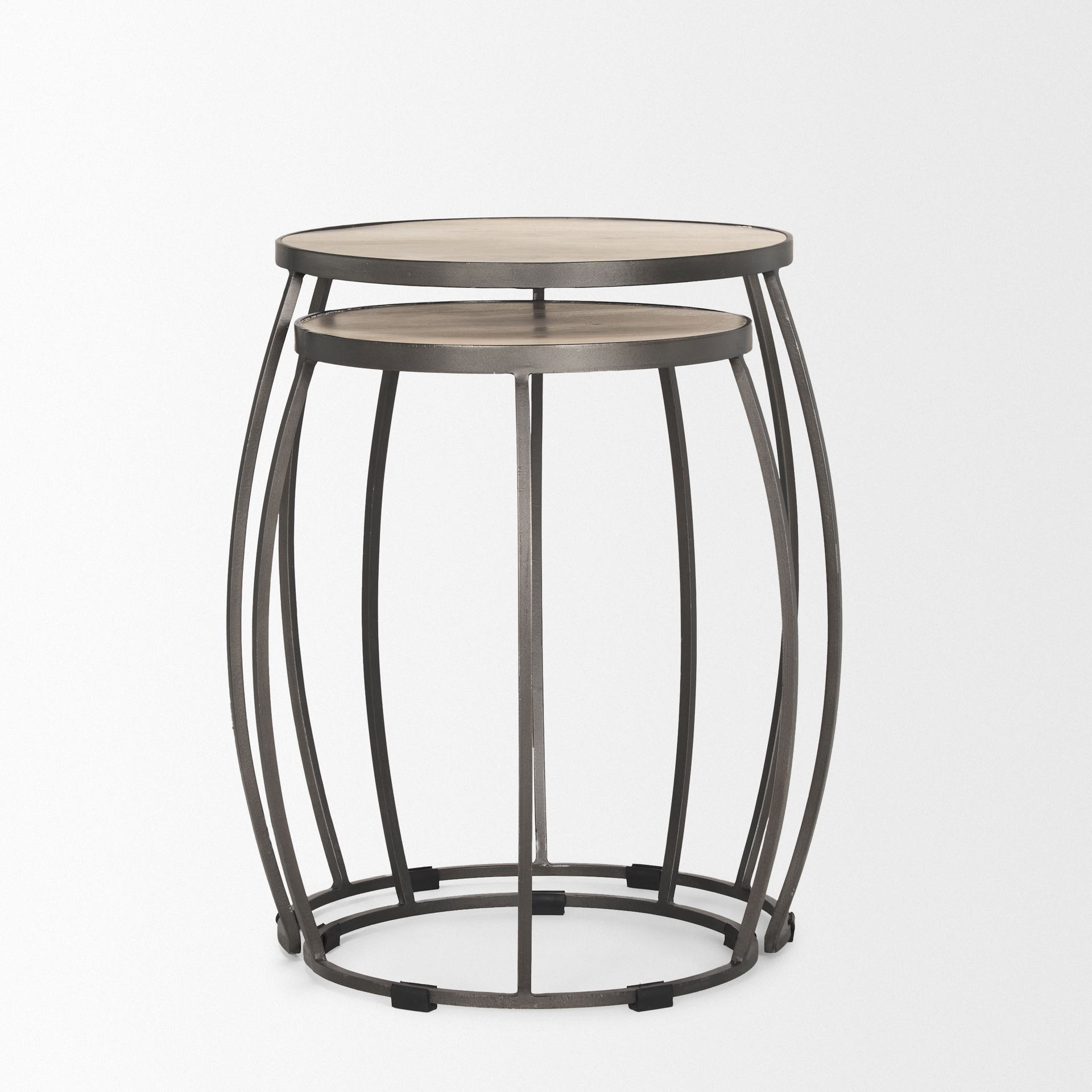 Clapp Round Light Brown with White Wash Wood and Silver Metal Nesting Accent Tables (Set of 2) large image 