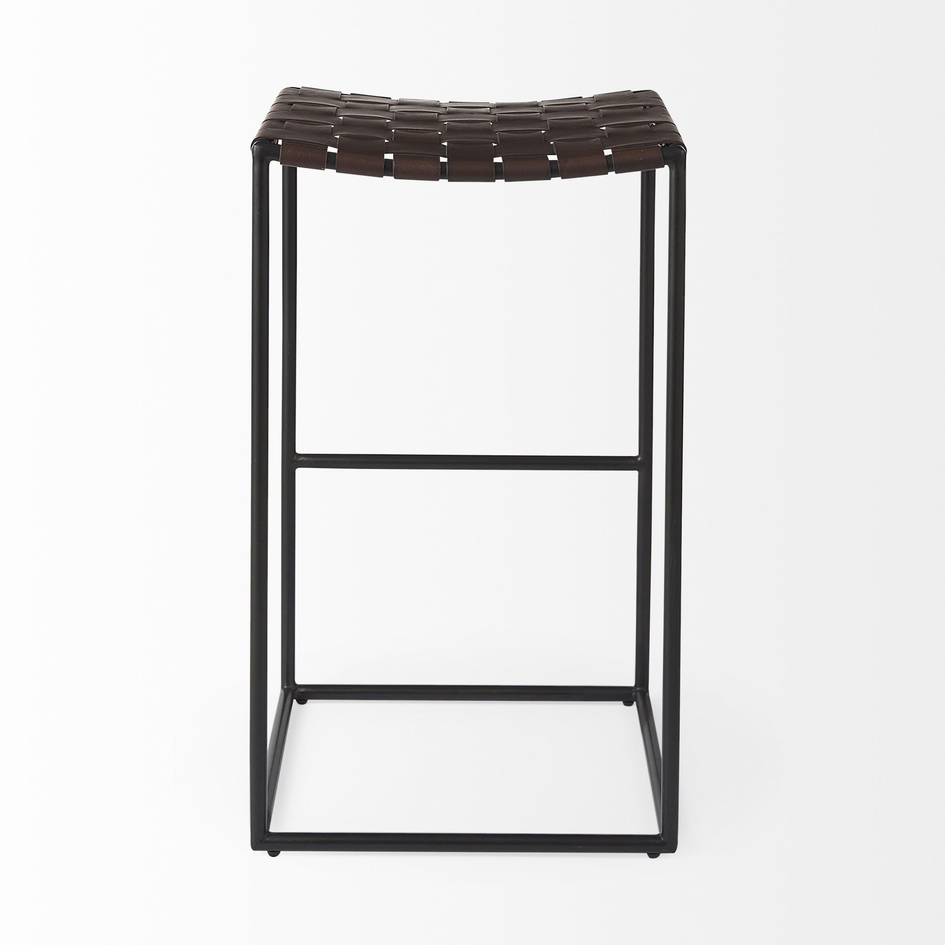 Clarissa 18.0L x 16.0W x 30.25H Dark Brown Woven Leather Seat with Black Metal Frame Bar Stool, Counter & Bar Stool by Mercana, 18" length x 16" width x 30" height View 5