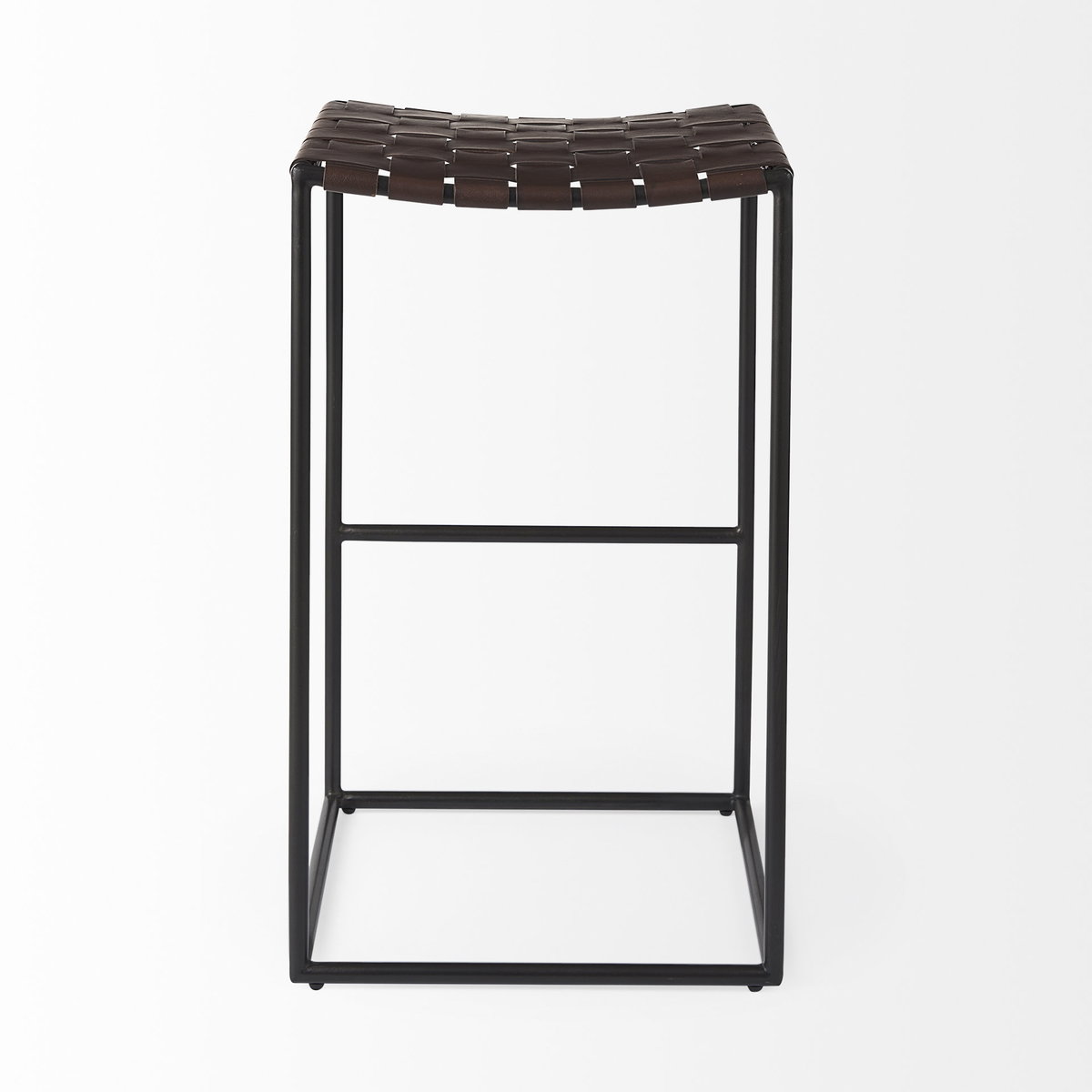 Clarissa 18.0L x 16.0W x 30.25H Dark Brown Woven Leather Seat with Black Metal Frame Bar Stool, Counter & Bar Stool by Mercana, 18" length x 16" width x 30" height View 5