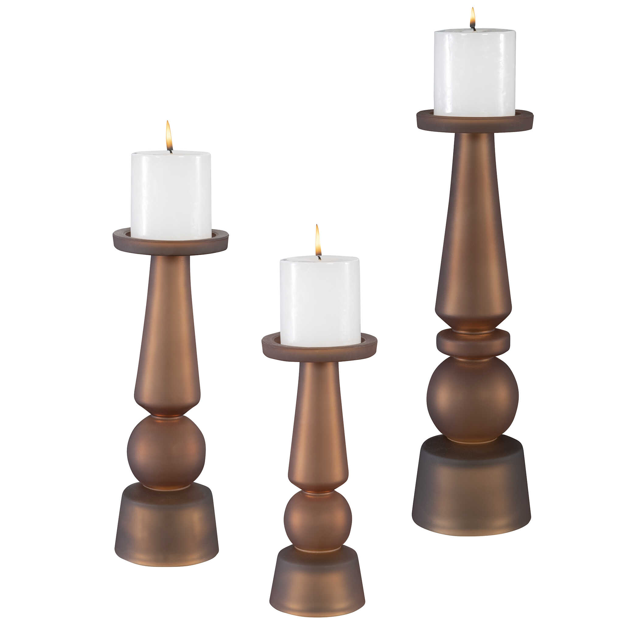 Cassiopeia Butter Rum Glass Candleholders Set/3, Decorative by Uttermost, 4.5" width x 15.25" height x 4.5" depth View 1