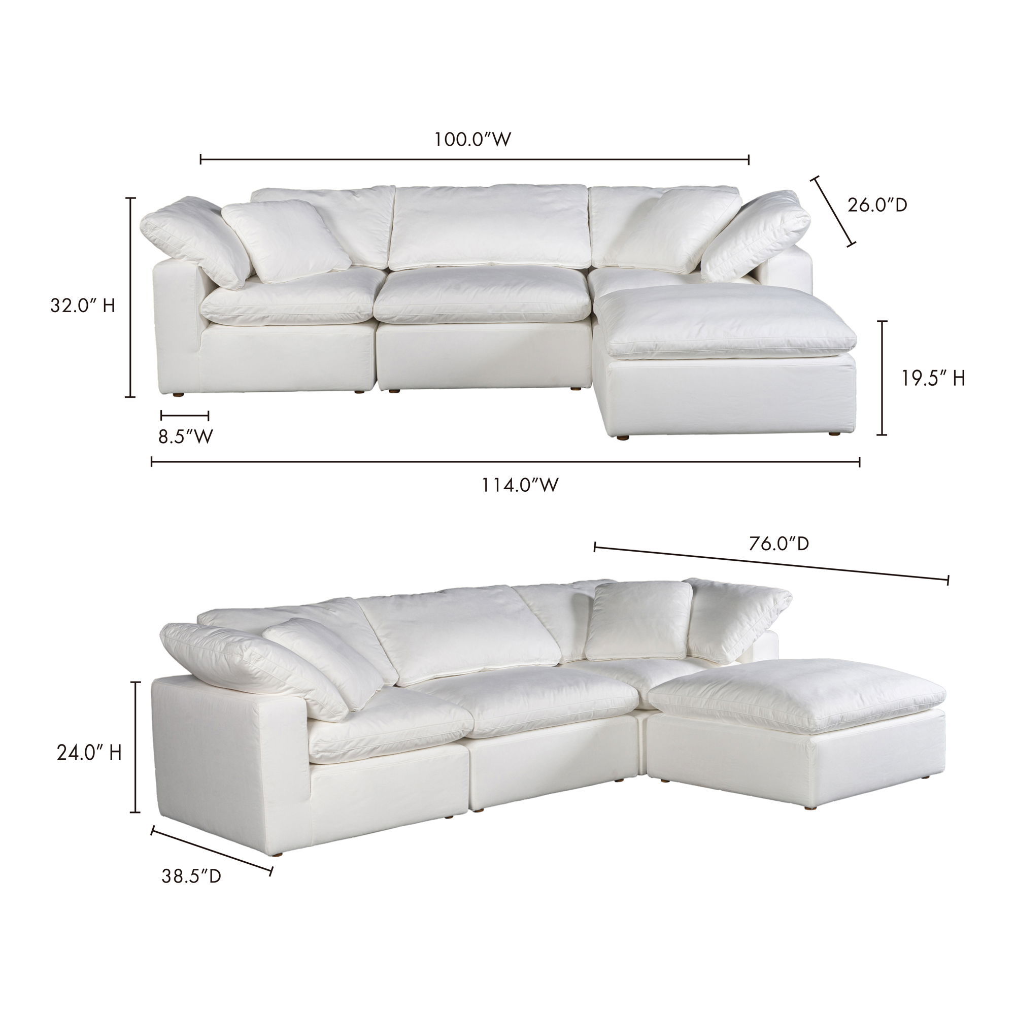 Terra Condo Lounge Modular Sectional Cream White, Sectional Sofa by Moe's Home, 114" width x 32" height x 76" depth View 9