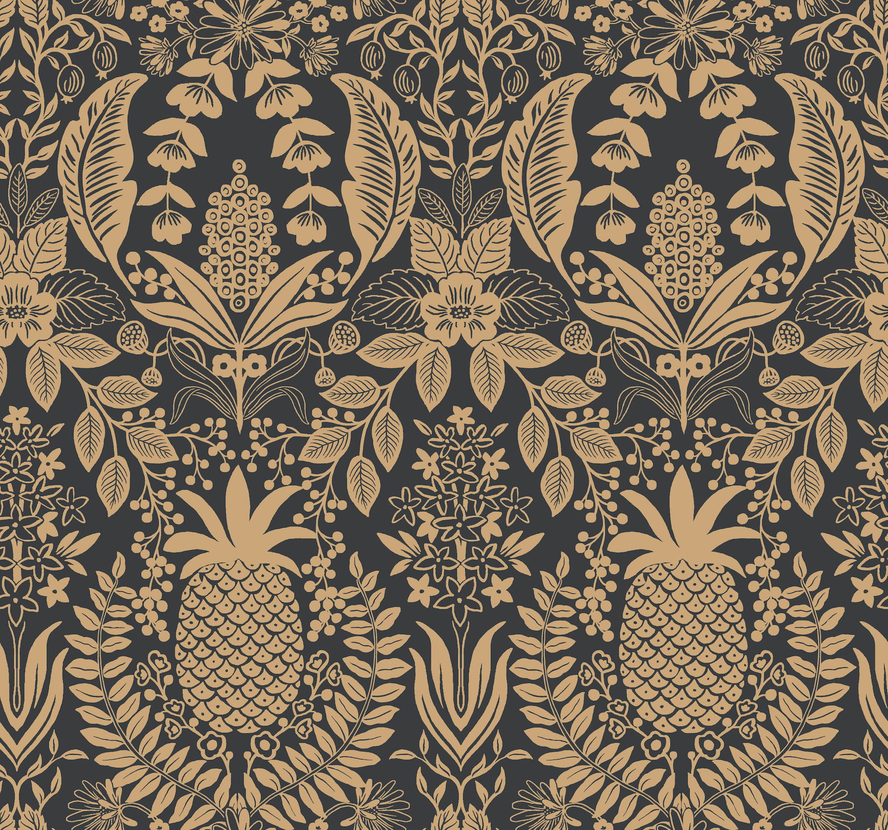 Pineapple Damask Black Wallpaper large image 