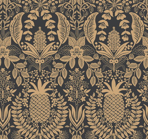 Pineapple Damask Black Wallpaper