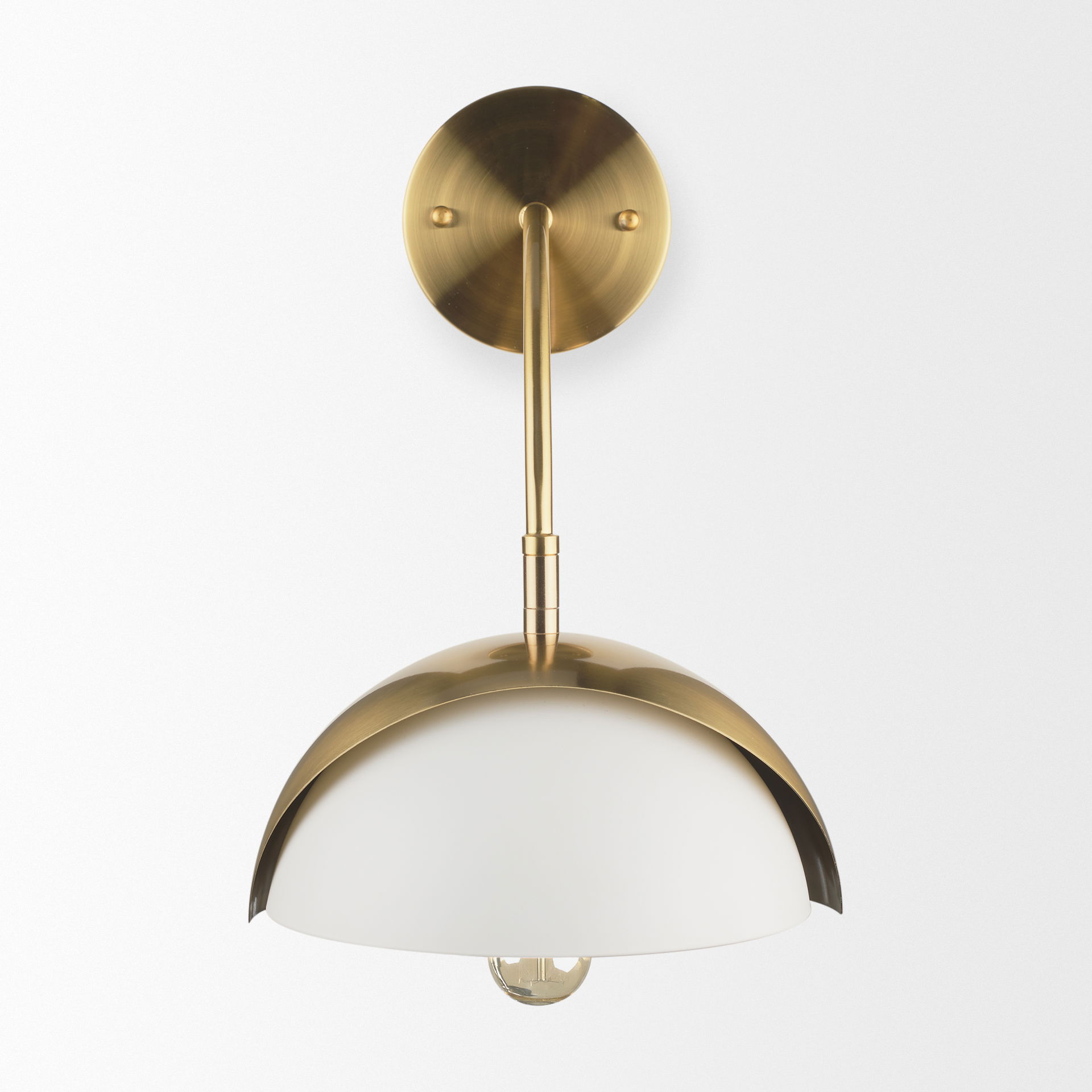 Cybill Brushed Brass with White Metal Shade 1-Light Wall Sconce, by Mercana, 12.99" length x 12.99" width x 13.39" height View 3