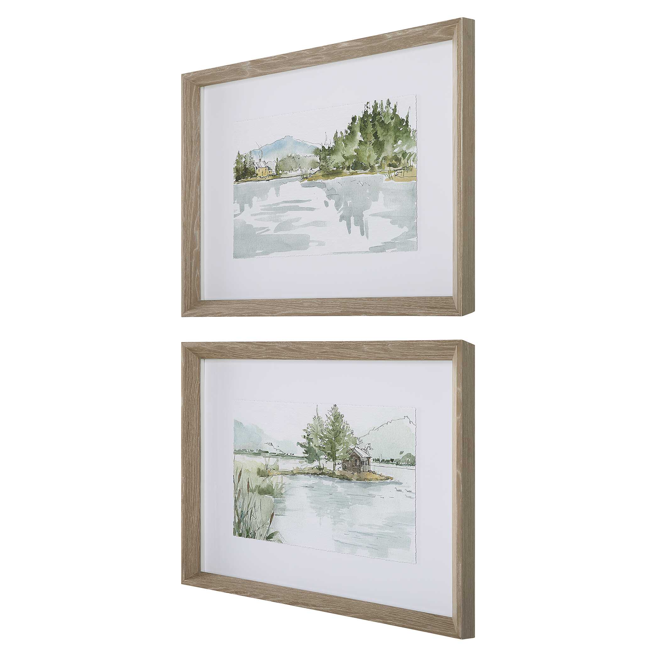 Serene Lake Framed Prints Set/2, Painting by Uttermost, 26.25" width x 20.25" height x 2" depth View 5