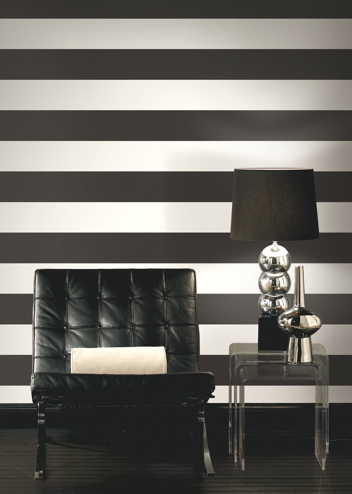 Canvas Stripe Black & White Wallpaper, by York Wall, 27' length x 2'3" width x 0.02" depth View 2