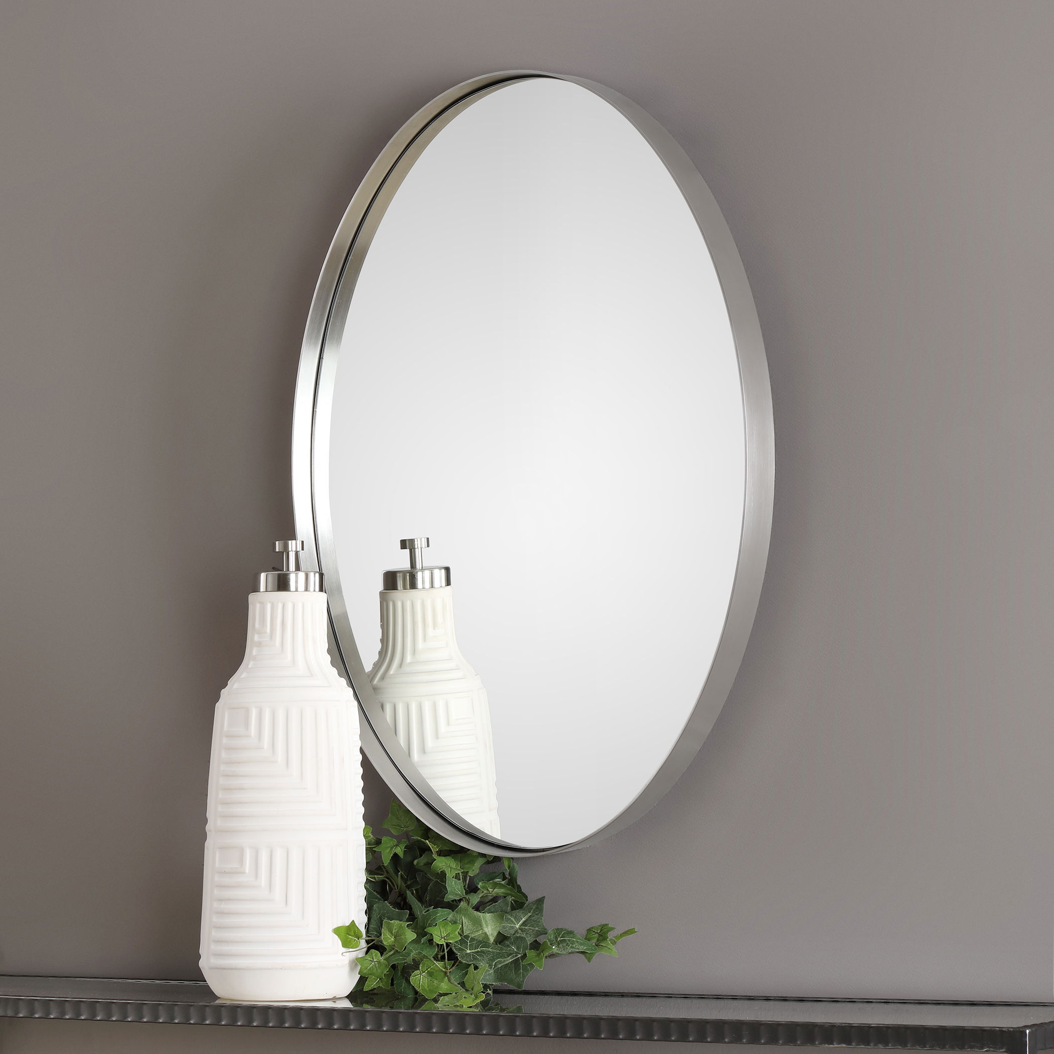 Pursley Brushed Nickel Oval Mirror large image 
