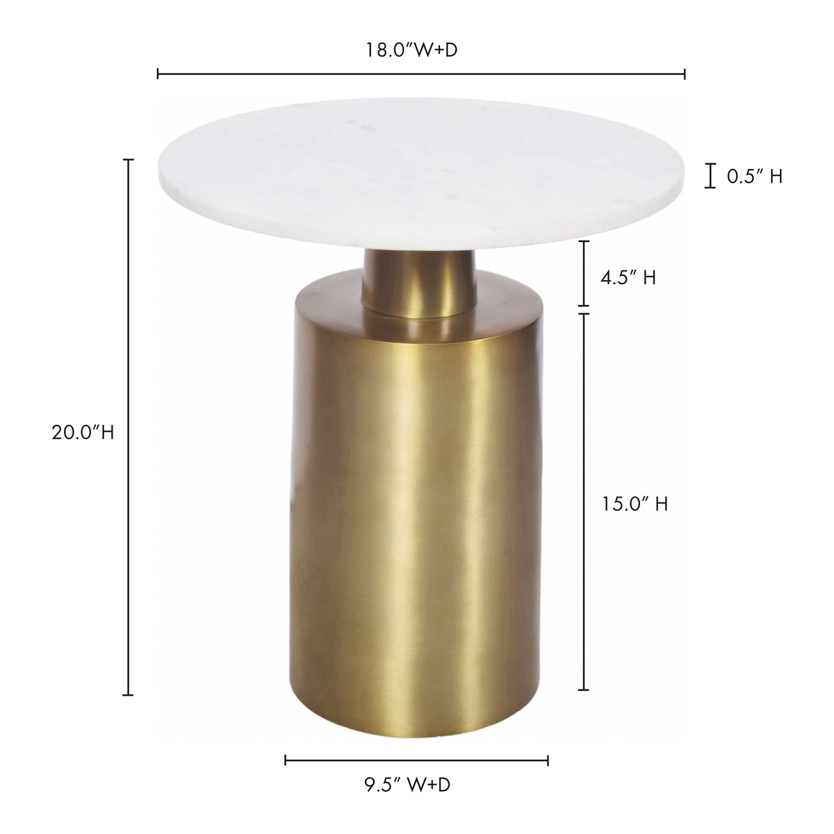 France Accent Table Gold, Side & End Table by Moe's Home, 18" width x 20" height x 18" depth View 6