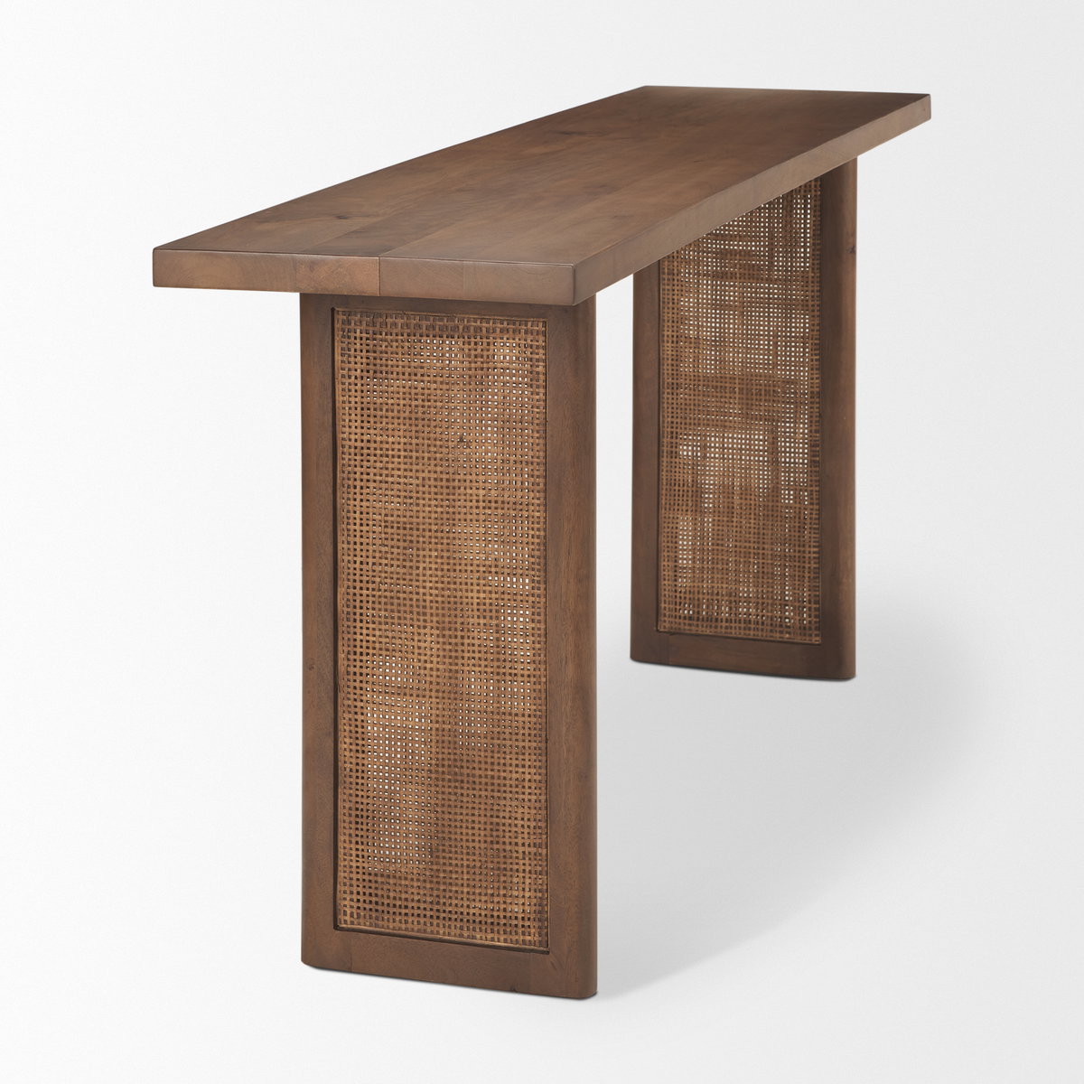 Grier 65' Medium Brown Solid Wood with Cane Console Table, by Mercana, 65" length x 16" width x 29" height View 6