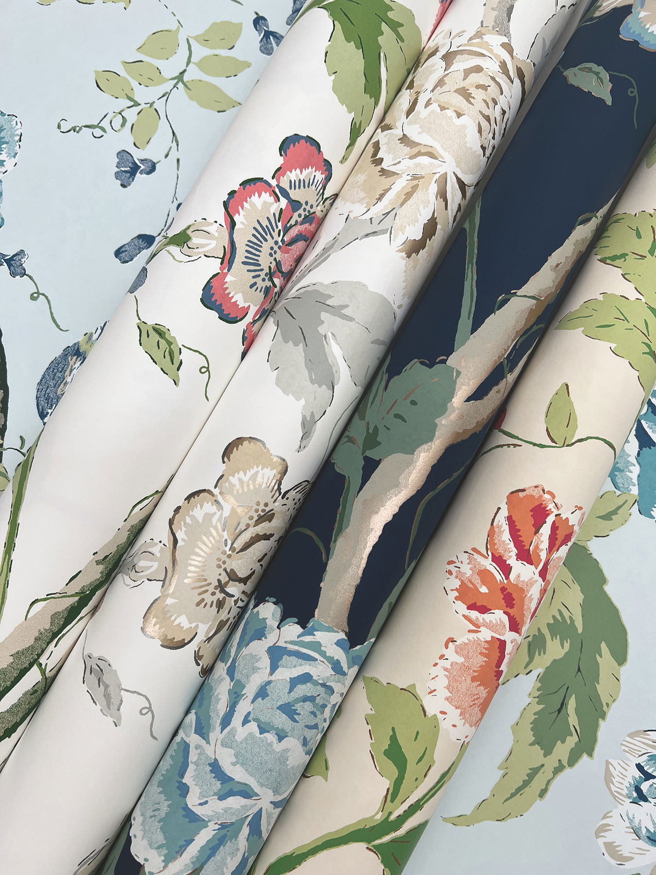 Teahouse Floral Light Blue Wallpaper large image 