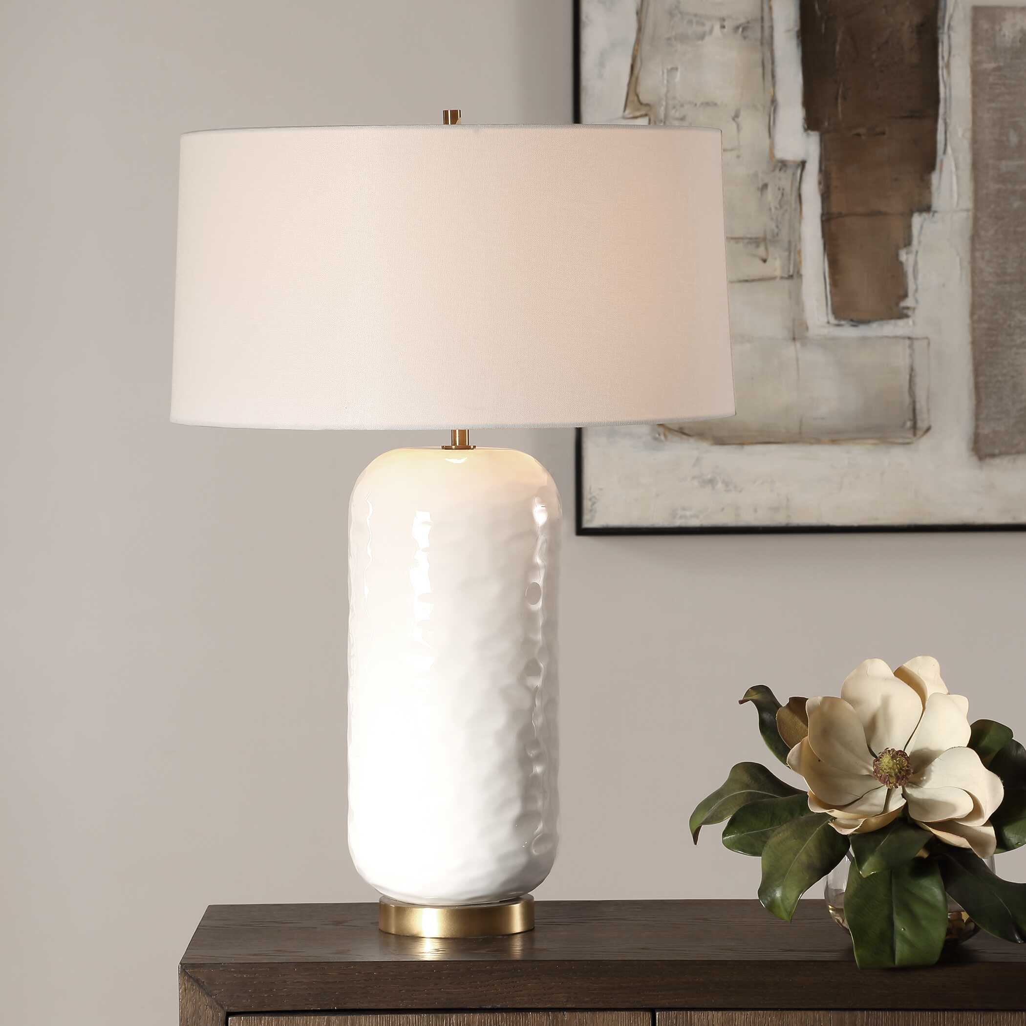 Iona White Glaze Table Lamp, by Uttermost, 20" width x 29" height x 20" depth View 2