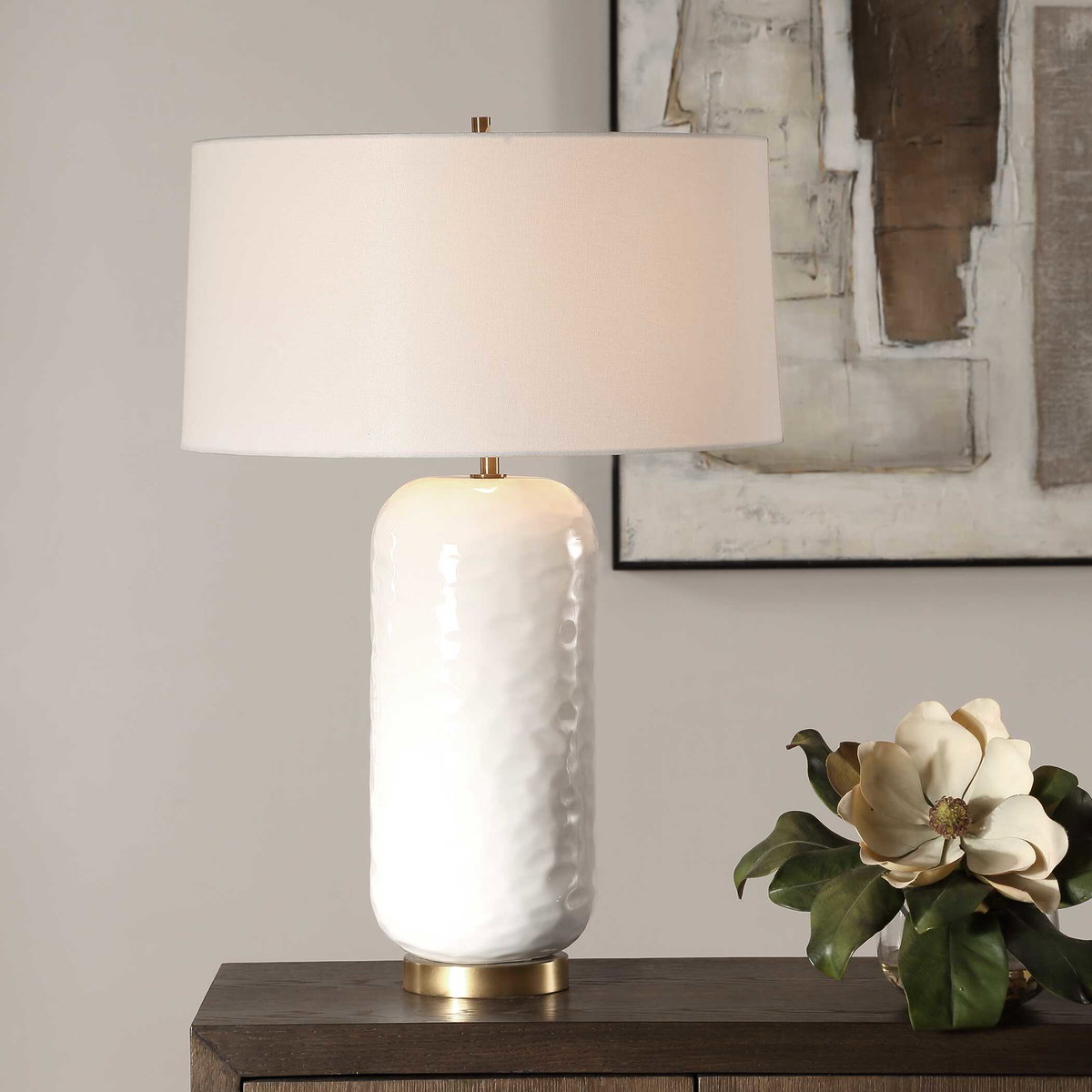 Iona White Glaze Table Lamp, by Uttermost, 20" width x 29" height x 20" depth View 2