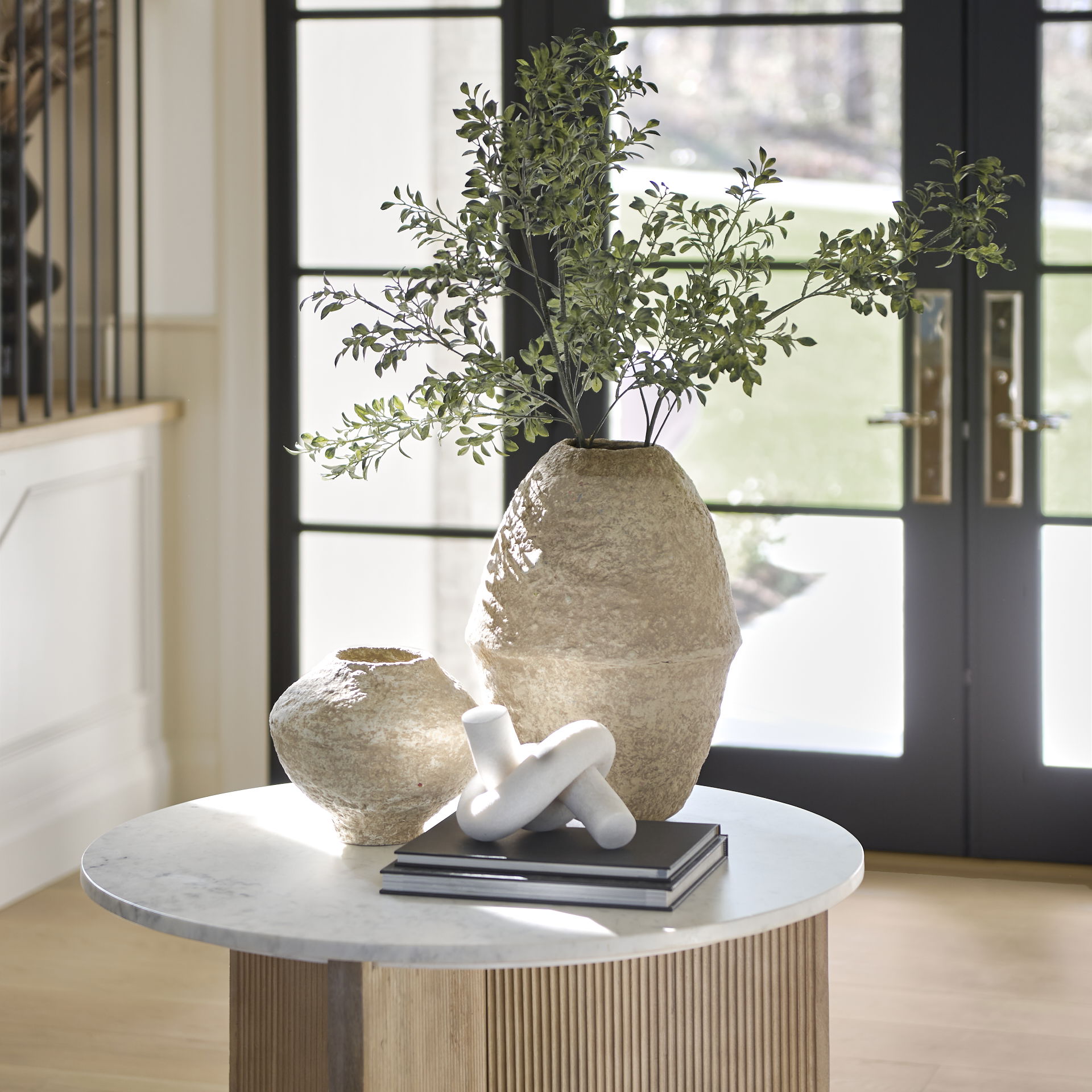 Rundal Large Beige Paper Mache Vase, by Mercana, 12" length x 12" width x 18" height View 4