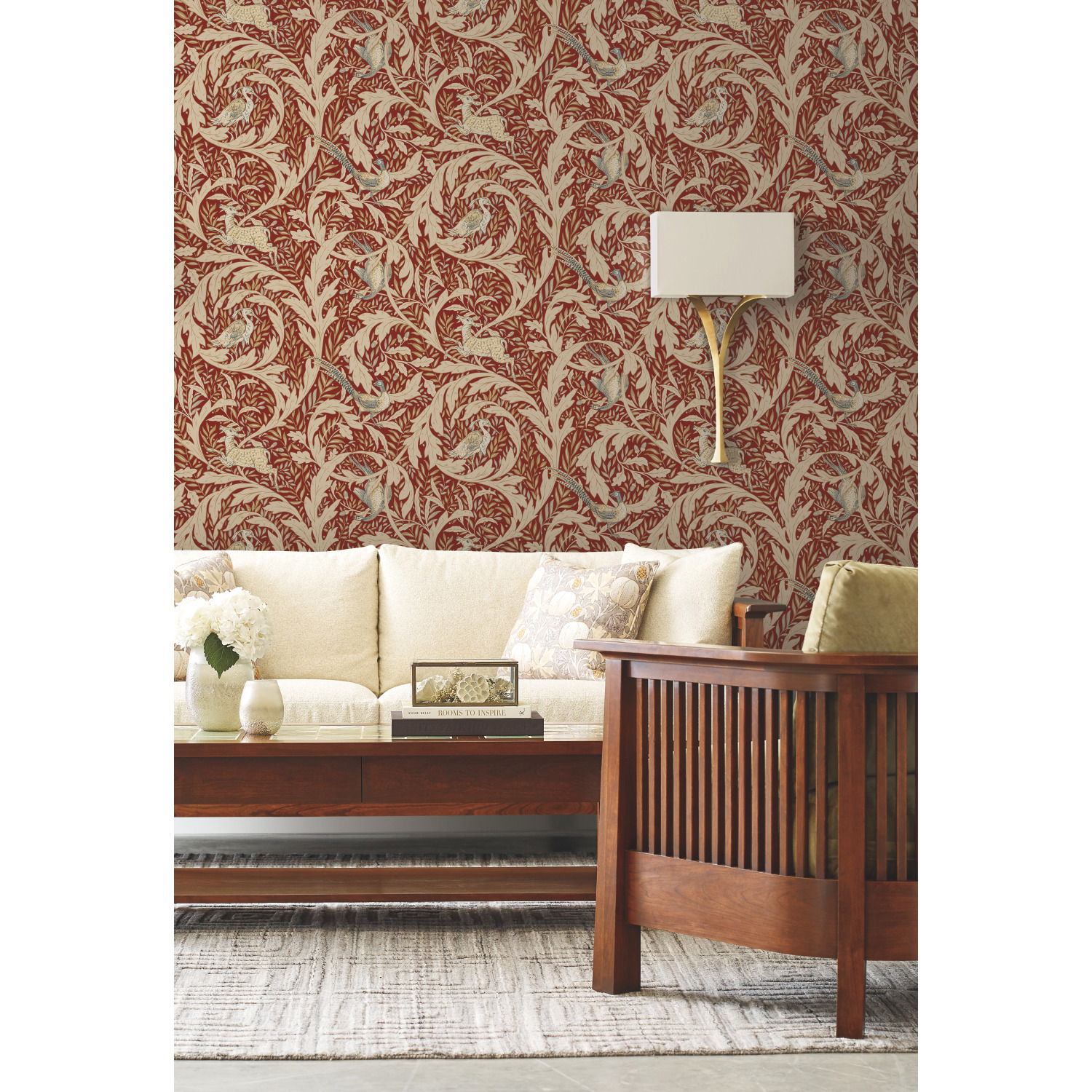 Woodland Tapestry Red Metallic Wallpaper Woodland Tapestry Red Metallic Wallpaper large image