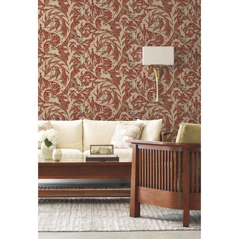 Woodland Tapestry Red Metallic Wallpaper
