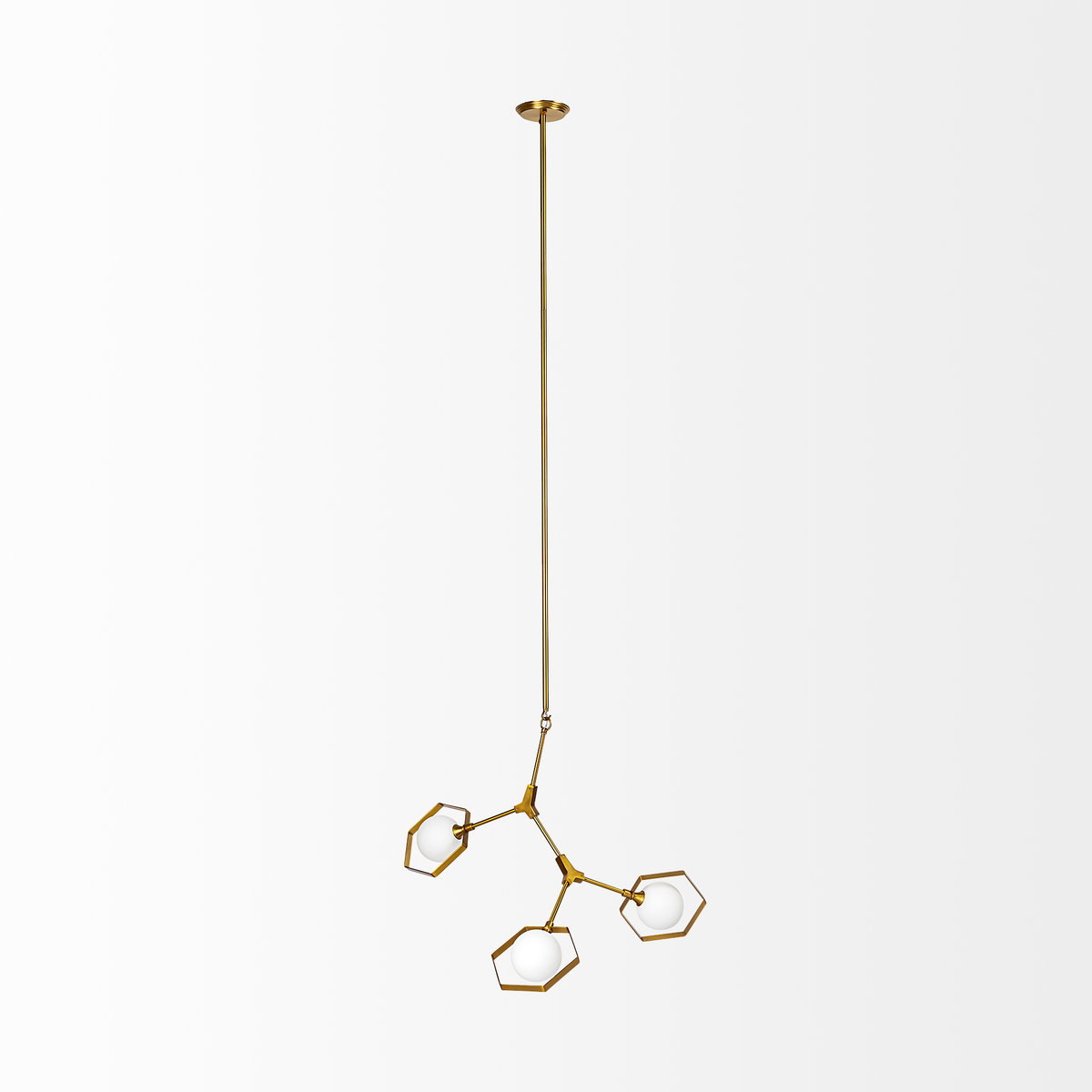 Desousa II (33.9'L x 8.8'W x 28'H) Brass-Toned Metal Multi-Arm Three Light Chandelier, by Mercana, 33.86" length x 8.75" width x 28" height View 2