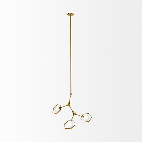 Desousa II (33.9"L x 8.8"W x 28"H) Brass-Toned Metal Multi-Arm Three Light Chandelier