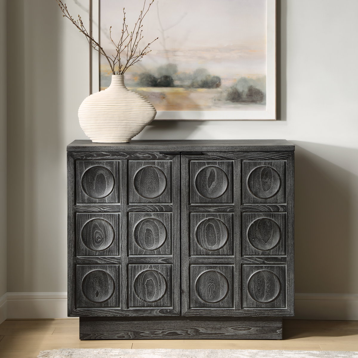Shelby 2 Door Ebony Stained Cabinet, Cabinets & Chest by Uttermost, 39.4" width x 34" height x 16" depth View 2