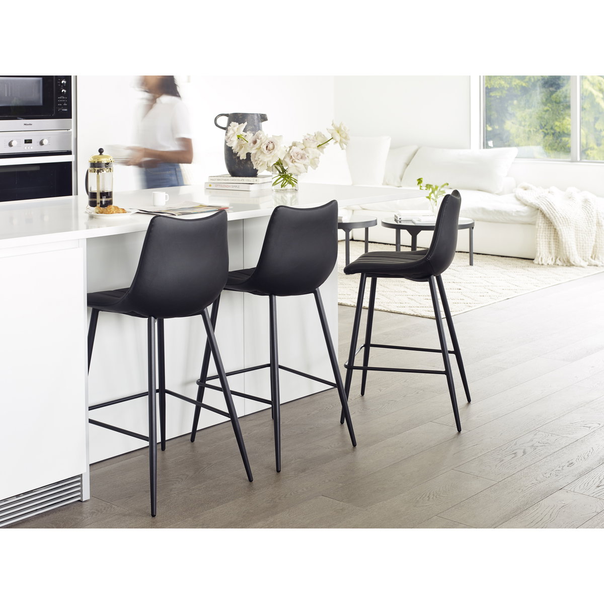 Alibi Barstool Matte Black - Set Of Two, Counter & Bar Stool by Moe's Home, 17.7" width x 41.5" height x 20" depth View 10