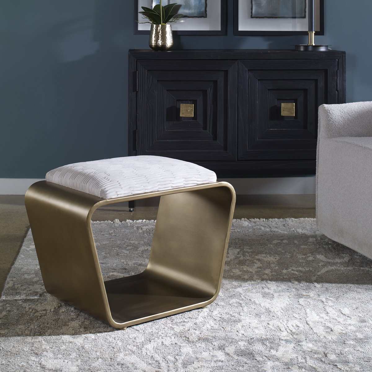 Hoop Small Gold Bench, Furniture by Uttermost, 23.75" width x 19.25" height x 15.75" depth View 2