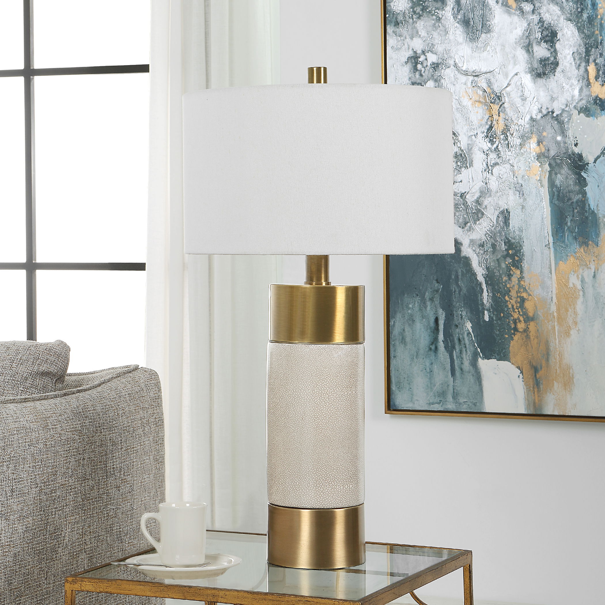 Adelia Ivory & Brass Table Lamp large image 