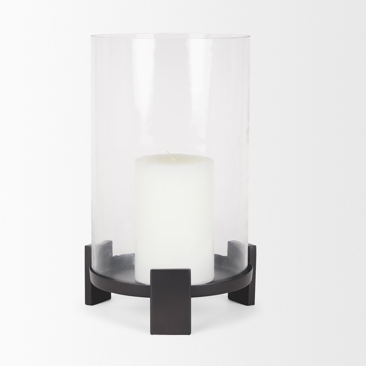 Price Large Matte Black-Brown Metal with Glass Hurricane Candle Holder, Candles & Candle Holder by Mercana, 10" length x 10" width x 13.75" height View 6