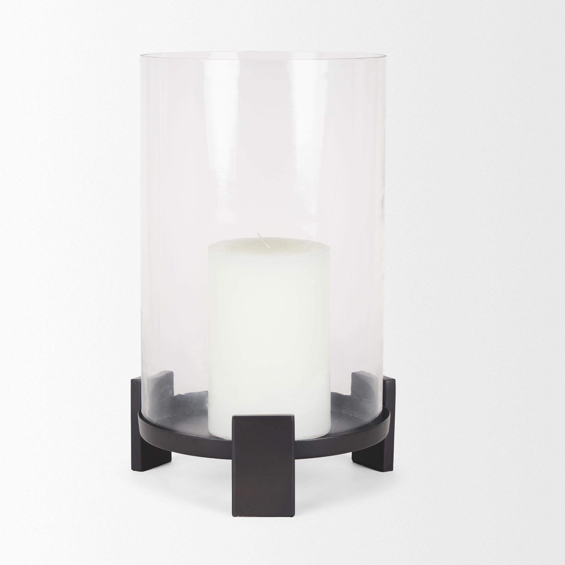 Price Large Matte Black Metal with Glass Hurricane Candle Holder, Candles & Candle Holder by Mercana, 10" length x 10" width x 13.75" height View 6
