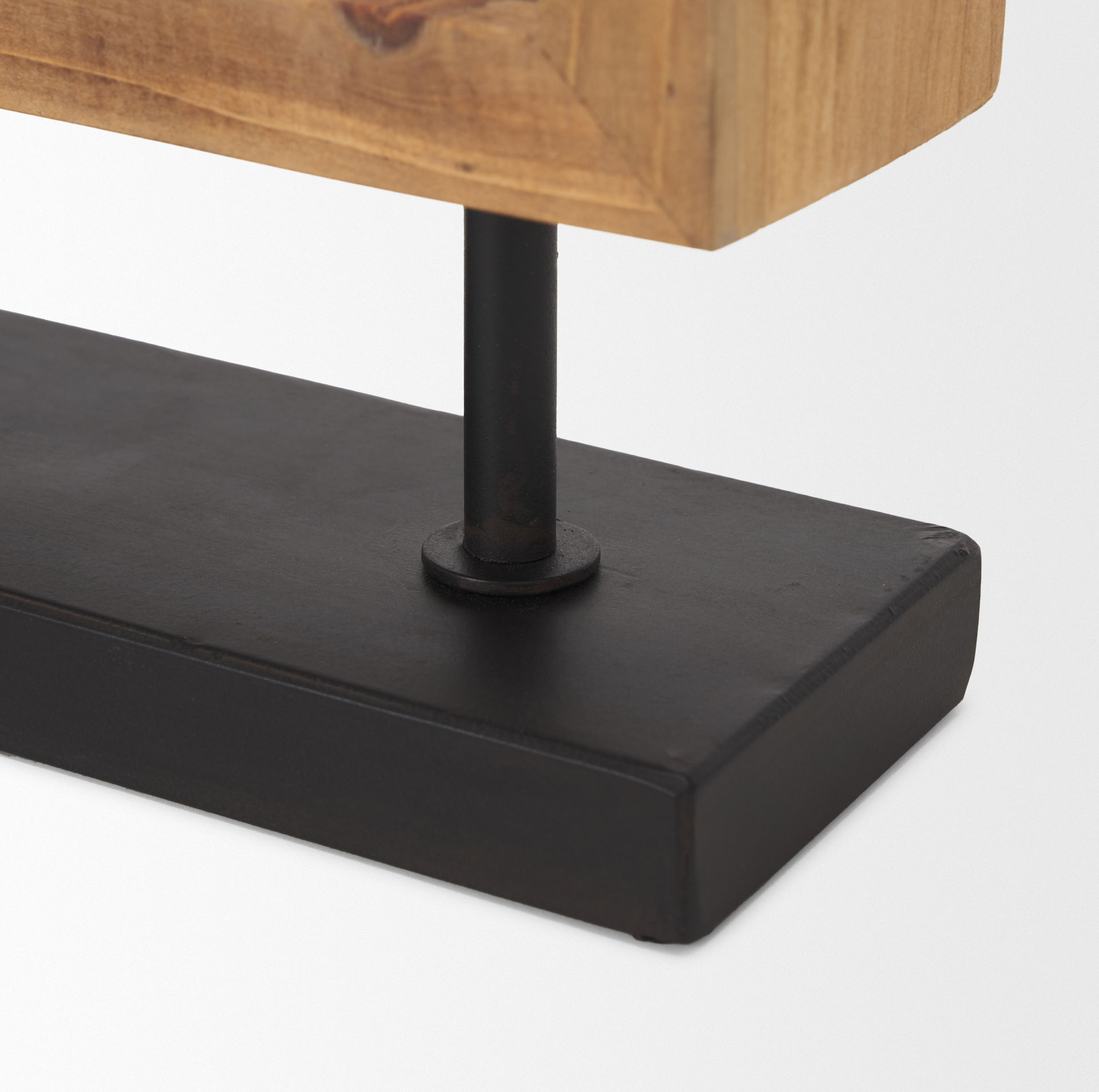 Renaya Light Brown Wood with Matte Black Metal Base Table Clock, by Mercana, 8.07" length x 2.76" width x 11.02" height View 10